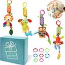 Bloobloomax Baby Soft Hanging Rattle, Car Seat Stroller Toys with Plush Animal C-Clip Ring for Infant Babies Boys and Girls 3 6 9 to 12 Months (12PCS-A)