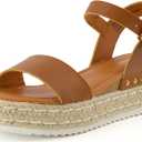 CUSHIONAIRE Melissa Espadrille Platform Sandals For Women with Adjustable Ankle Strap and Memory Foam Insole-Comfortable Womens Sandals for Summer (6.5, Tan)