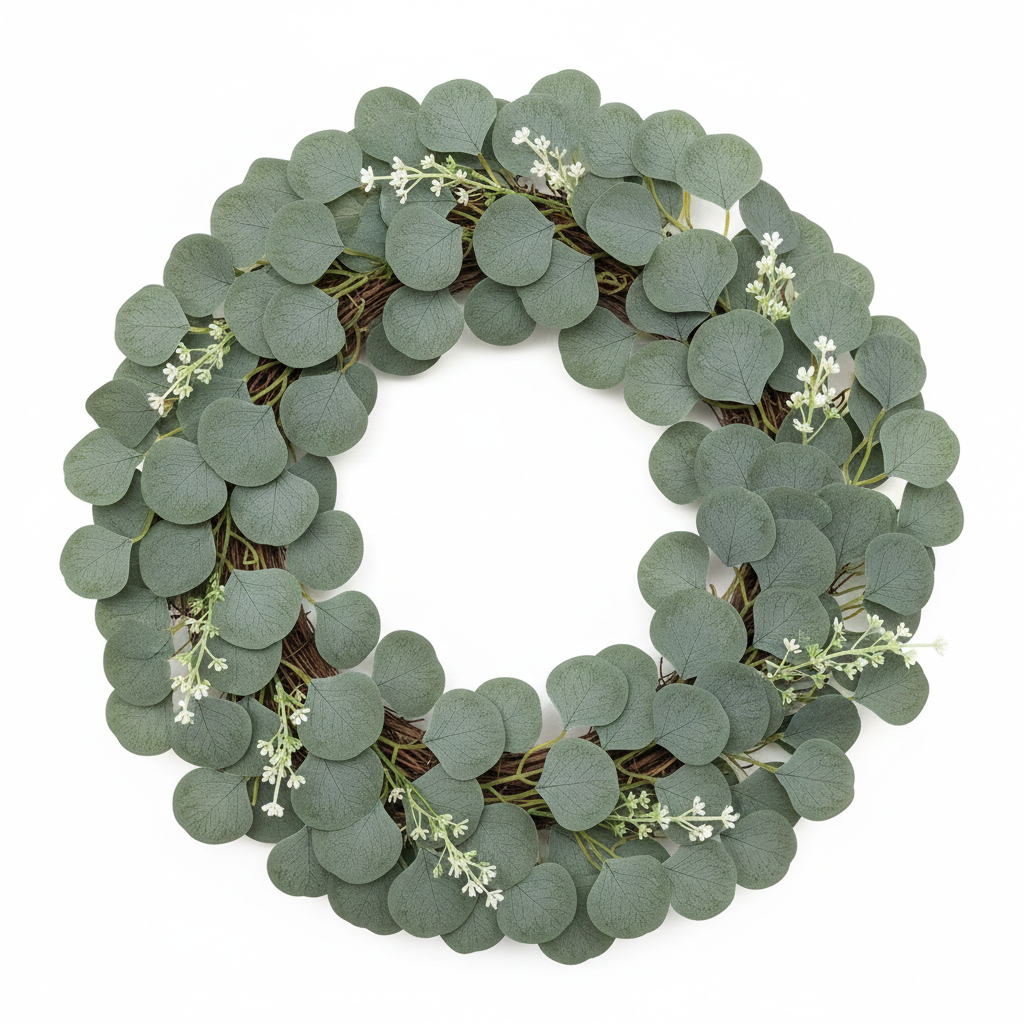 11" Eucalyptus Wreath, Year Round Wreaths for Front Door, Spring Summer Wreath with Green Faux Eucalyptus, All Seasons Evergreen Decor for Inside Farmhouse Festival Celebration Party. 2 PC