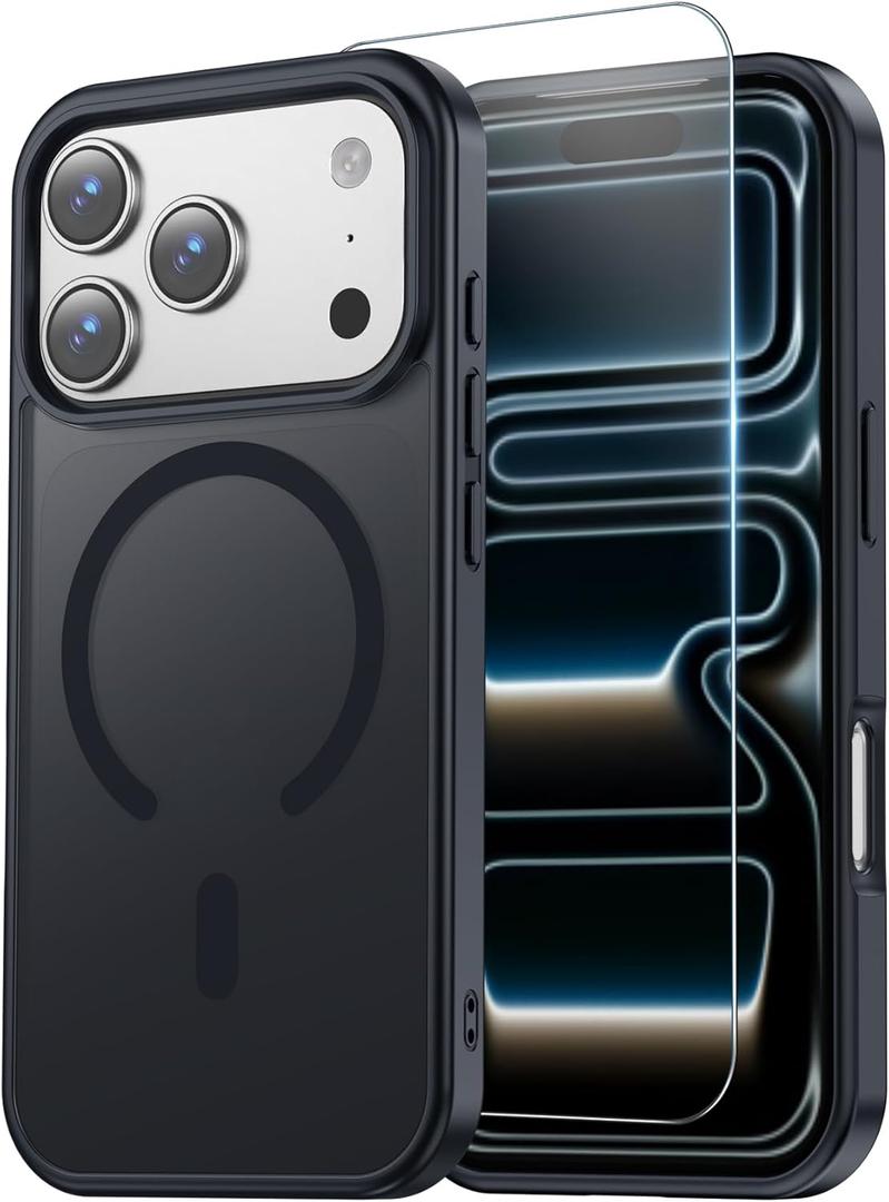 Temdan for iPhone 17 Pro Max Case with Screen Protector, Compatible with Magsafe, Anti-Yellowing, Military-Grade Protection, Shockproof Slim Magnetic Phone Case Cover, Black