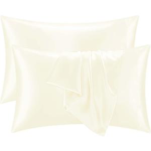 Q&J Fabric Co. Satin Pillowcase King, Beige Pillow Cases Set of 2, Smooth and Cooling Similar to Silk Pillowcases with Envelope Closure, King Size Pillow Covers for Hair Care, 20x36 Inch