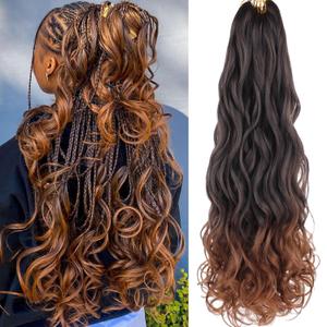 COOKOO 30 Inch 9 Packs Premium French Curls Braid Crochet Hair Ombre Natural Dark to Brown Premium Loose Wave Braiding Hair Spanish Curls Crochet Hair Extensions for Black Women T30#