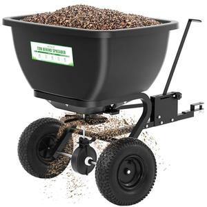 VELPAX 200LB Tow Behind Broadcast Spreader, Fertilizer Spreader Holds up to 550 lbs with 13" Pneumatic Tires and Adjustable Flow Control Lever,for Fertilizer, Grass Seed, Salt, Ice Melt, Lawn