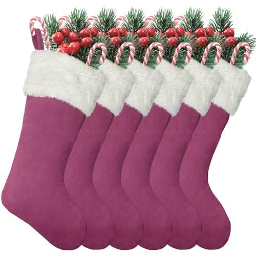 LinaGarten Christmas Stockings 6Pack 20 Inches Big Xmas Stocking for Family Holiday Decorations and Xmas Tree Fireplace Decor Merry Christmas(6, Pink-Large)