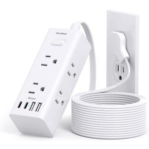 One Beat 10Ft Extension Cord with Multiple Outlets,Flat Plug Power Strip Surge Protector with 10 Ft Long Cord,6 Outlet 4 USB Ports (2USB C),Multi Outlet Wall Plug for Travel,College,Dorm Essentials (White)
