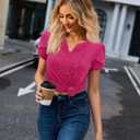 siliteelon Women Dressy Casual Blouses Short Sleeve Shirts V Neck Trendy Spring Clothes Vacation Boho Tops (Pink, S)