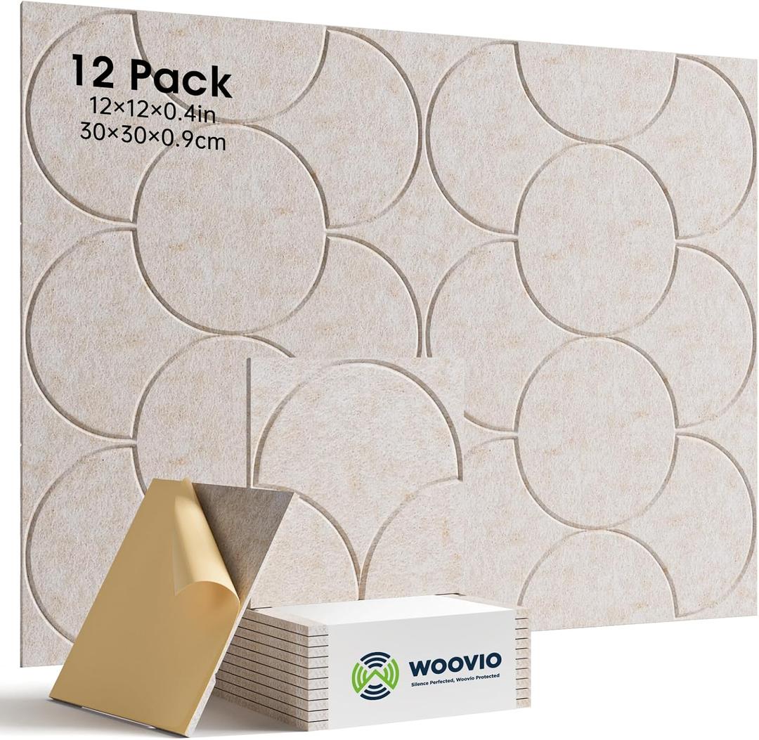 12 Pack Sound Proof Foam Panels for WallsSelf-Adhesive Acoustic Panels, 12" X 12" X 0.4" Sound Proof Panels for WallsDoor, Ceiling, Home Office Beige
