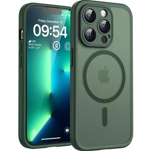 TOCOL Magnetic for iPhone 13 Pro Max Case Upgraded Full Camera Protection Compatible with Magsafe Drop Protection Translucent Matte Back Phone Cover 6.7-Inch, (Alpine Green)