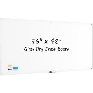 0.3mm Reinforced Metal Backing Glass White Board for Wall, 96" x 48" Extra Large Magnetic Pure White Tempered Glass Board with Frameless Design, 8' x 4' Dry Erase Board for Home, Office