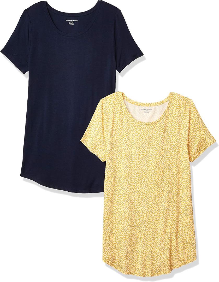 Amazon Essentials Women's Short-Sleeve Scoopneck Tunic, Pack of 2 (M)