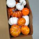 DearHouse 12Pcs Thanksgiving Artificial Pumpkins Set Clearance, Fall Pumpkins with Maple Leaves for Autumn Thanksgiving Holiday Home Decor