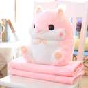 Plush Hamster Stuffed Animal Toys Hamster Throw Pillow with Blanket 19.7 Inches Pink