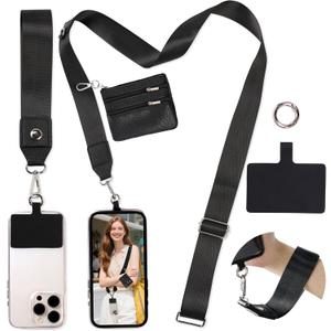 FUVLIFE Phone Lanyard Crossbody Wrist Strap, Adjustable Clip and Go Strap for Phone with Wallet Crossbody, Phone Strap with Zippered Pouch, Universal Hands-Free for All Cell Phone