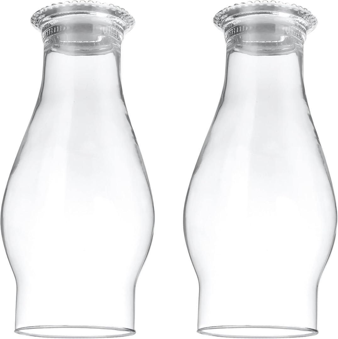 Oil Lamp Chimney Replacement  Clear Hurricane Lamp Glass Shade (Wave Style) for Kerosene Lamps  3 Inch Base (2)