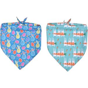 2 Pack Easter Pet Bandanas for Dogs & Cats - Polyester Triangle Scarves,Adjustable Holiday Accessories(Blue&Lake Blue M)