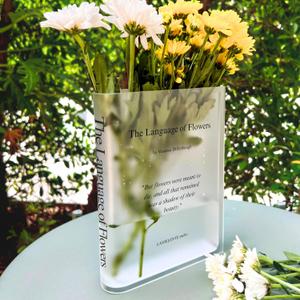 LAVIELENTE FASHION The Language of Flowers Acrylic Book Vase Unique Book-Themed Home Decor Gift for Book Lovers, Readers & Flower Enthusiasts (Frosted-Black)