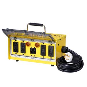 Upgraded 30-Amp Power Distribution Box, Spider Box Electrical 125/250V, 8x20A Outlets, Dual Voltage/Current Display, Twist-Lock, Dustproof & Waterproof Covers, GFCI, ETL, OSHA, NEC