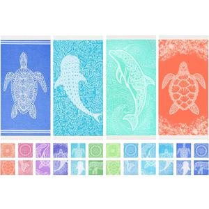 Thin Turkish Beach Towel Lightweight Quick Dry Absorbent Cotton Bathroom Bath Pool Swim Towels Extra Large Oversized Sand Free Beach Accessories Essentials Cloud Gifts for Adult (X-Large(79 x 36 inches,200 x 90 cm), 4 Pack Dark Blue Turtles)