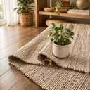 SISOSU Jute Cotton Area Rug, Hand Woven Traditional Farmhouse Rug for Living Room, Bedroom, Dining Room & Entryway, Natural Beige Home Décor Carpet, Eco-Friendly, 5 x 8 Feet