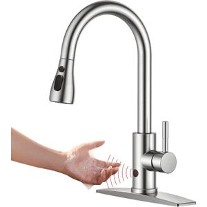 FORIOUS Touchless Kitchen Faucet with Pull Down Sprayer, Brushed Nickel Hands-Free Smart Motion Sensor Sink Faucet Single Handle Contemporary, Suitable for Farmhouse Laundry Camper RV Bar (Stainless Steel)