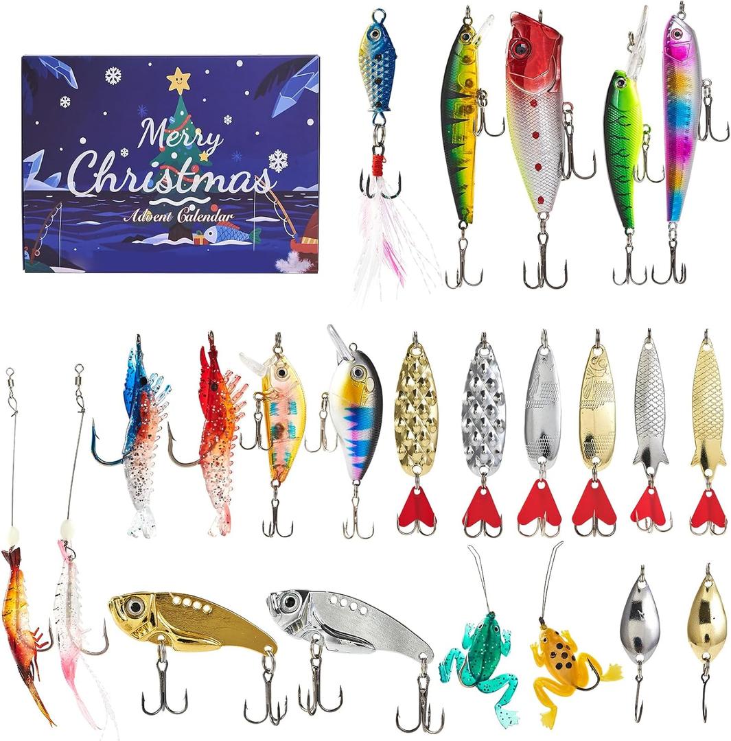 Christmas Fishing Advent Calendar 2025, 24 Day Xmas Christmas Countdown Surprise Gift, Fishing Lures Set for Adult Men Teen Boys Dad Father Boyfriend