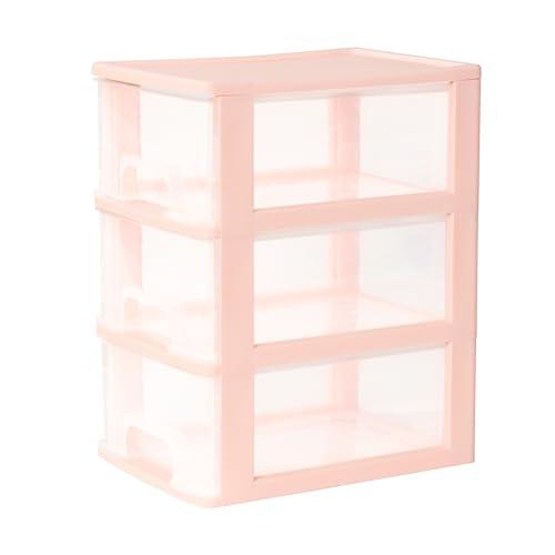Gonice Desktop 3 Drawer Organzier, Pink Plastic Small Drawer Organizer, Desktop Organizer for Office Home and Bathroom