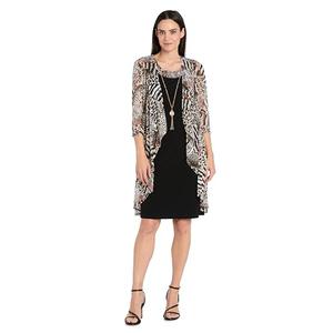 R&M Richards Women's Plus Size Wild & Graceful Ensemble, Black/Taupe/Rust, 22W