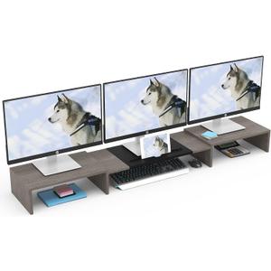 WESTREE Triple Dual Monitor Stand Riser, 56" Extra Long Monitor Stand for 1~2~3 Monitors, Monitor Stand with Length and Angle Adjustable, 3 Shelf Desktop Organizer Riser for Monitor Computer Laptop