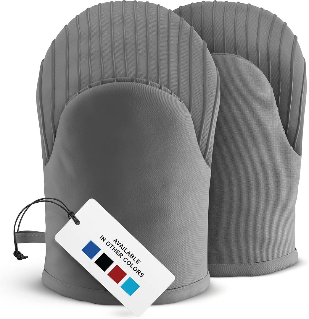 Big Red House - Silicone Mini Oven Mitts - Grey Set of 2 - Heat Resistant to 536 F / 280 C Kitchen Gloves Professional Grade Pot Holders for Cooking Baking (10", Gray)
