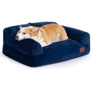 Hollypet Fluffy Plush Dog Cat Pet Couch Soft Calming Sofa Bed for Medium Small Cats and Dogs, Gray,28"x21"x10"