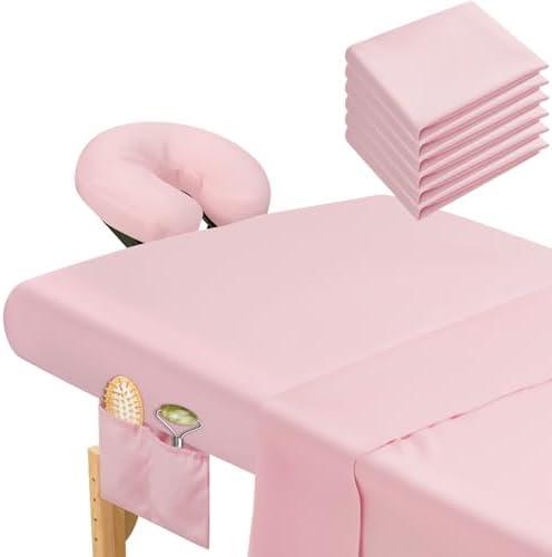 Mixweer 9 Pcs 3 Set Microfiber Massage Table Sheets Set Bulk Includes Flat Sheet, Fitted Sheet with Pocket, Face Rest Cover(Pink)