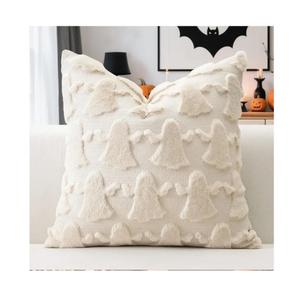 OTOSTAR Set of 1 Ghost Pillow Cover Halloween Throw Pillow Covers for Sofa Couch Bed Living Room Soft Plush Short Wool Velvet Farmhouse Pillowcase for Thanksgiving Cream Beige, 36*91