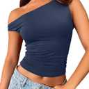 Trendy Queen Womens Summer Tops Off The Shoulder Going Out T Shirts Crop Tank Top Cute Y2k Fashion Clothes Casual Spring Outfits 2025 Navy S