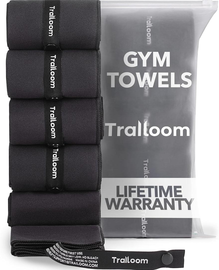 Microfiber Workout Towels - Quick Dry, Highly Absorbing, Odor-Free, for Men & Women - Gym Sweat Sports Towel for Hot Yoga, Tennis, Running, Exercise, Working Out, Camping, Set of 5 Black