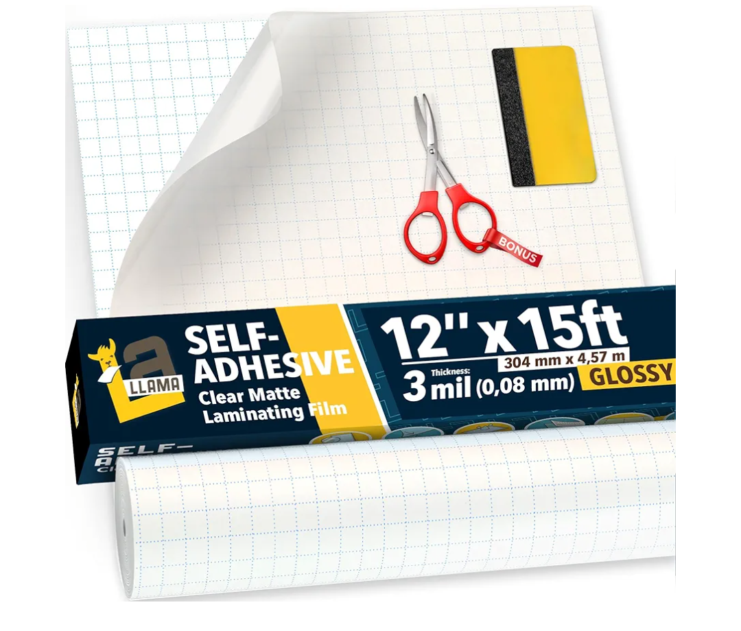 Self Adhesive Laminating Roll 12” x 15ft - 3 MIL Multipurpose Clear Laminate Vinyl Roll for Stickers, Pack of 2