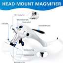 Rechargeable Head Magnifier with 4 LED Lights and 5 Lenses Hands-Free Magnifying Headset for Close Work, Jewelry, Crafts, Eyelash Extensions, Magnifying Glasses Alternative