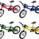 Novelty Place Mini Finger Bike - Miniature Fidget Bicycle Toy Game Set for Kids and Adults - Metal Bike Model Collections Decoration - 4 Colors (4 Pack)
