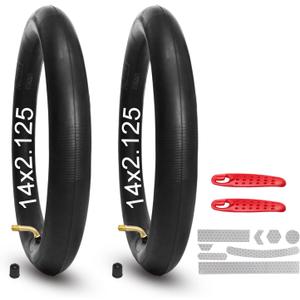 2Pcs 14x2.125 Bike Inner Tube with CR202 Valve Stem Compatible with 14x2.125/57-254 Most Electric Bike/Bike/Scooter, 14 Inch Heavy Duty Bike Tube with 47pc Reflective Stickers, 2 Tire Levers