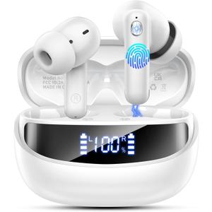 Nerunsa Wireless Earbuds, Bluetooth 5.4 Headphones with 4 ENC Noise Cancelling Mic, 45Hrs Playtime Wireless Headphones HiFi Stereo Deep Bass, IP7 Waterproof Bluetooth Earphones