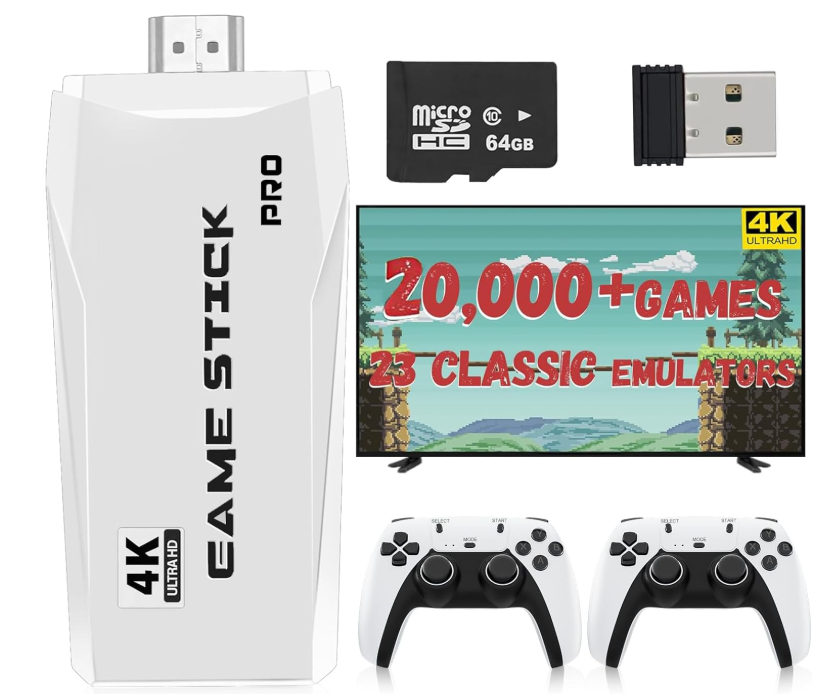 Retro Game Console Stick, Classic Video Gaming Stick with 4K HDMI, Builtin 23 Emulators, 20000+ Games  Plug & Play TV Video GameStick with Upgrade Dual Controllers