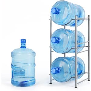 smusei 5 Gallon Water Bottle Holder Water Cooler Jug Rack for 3 Bottles Storage Detachable Heavy Duty Water Jug Organizer Stand for Home Office Kitchen Silver