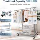 Whitmor Heavy Duty Clothing Rack: Adjustable & Extendable Rolling Garment Rack with Lockable Wheels, Double Rod Clothing Racks with 2 Bottom Shelves, Max Load 500LBS for Hanging Clothes, Chrome