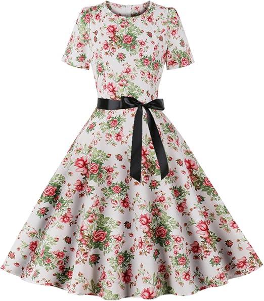 size 8 wome
Women's Vintage Print Cocktail Dresses Short Sleeve Swing Party Dresses Big Swing Puffy Dresses Cocktail Dress Summer
n's floral dress
