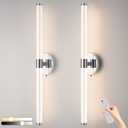 Hardwire Bathroom Vanity Light Fixtures, LED Vanity Light Bar Over Mirror Set of 2 with Remote, Chrome 3000K-6000K & Dimmable Linear Modern Wall Sconce with 360 Full Lighting Acrylic Shade, 24.5 inch