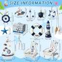 Yousoontic 14 Pack Mini Wood Nautical Home Decor Mediterranean Style Lighthouse, Beach Chair, Sailboat, Wood Box, Anchor, Life Ring, Starfish, Fish Pendant, Swimming Ring, Long Conch, Helmsman, Birds