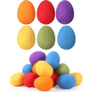 Moukeren 18 Pcs Felted Easter Eggs Decor, Wool Felt Pastel Eggs, 2.4 in Tall Rainbow Color for Spring Crafts Tree Hanging Ornaments Party Decor
