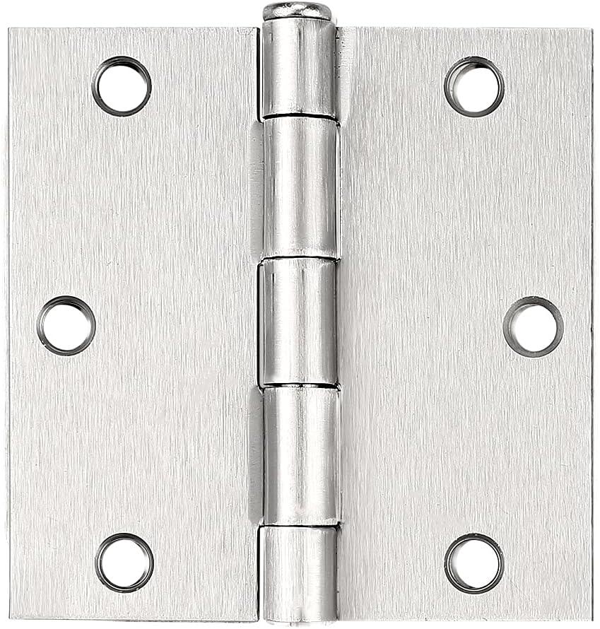 Probrico Interior Brushed Nickel Door Hinges, 3.5 X 3.5 Inch Door Hinges with Square Corners, Nickel Hinges for Doors, 12 Pack