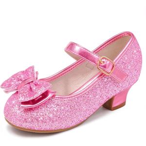 Walofou Flower Girls Wedding Party Heel Princess Shoes Flats for Kid Toddler (3 Big Kid, Pink)