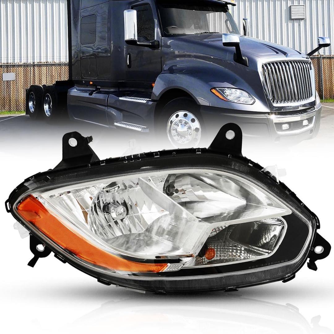 Halogen Headlight Assembly Replacement for 2018-2023 International LT625 LT625B, Driver Side, DOT/SAE Approved, Plug-and-Play OEM Fit