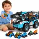 Toddler Robot Dinosaur Truck Toys for Kids Boys Ages 3-5 5-7, Black Carrier Dinosaur Truck with 5 Pull Back Dino Cars, 3 4 5 6 7 Years Old Boys Girls Birthday